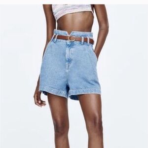 Zara belted high waisted denim shorts, US 2